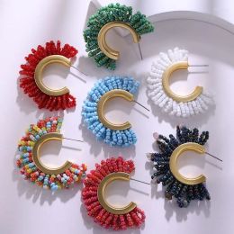 Stud Oorbellen Bohemen Kleurrijke Handgemaakte Rijstkralen C-vormig Voor Vrouwen Etnische Stijl Vintage Sieraden Accessoires Cadeau