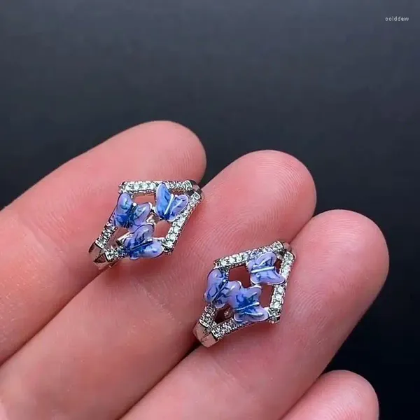 Pendientes de tuerca, joyería bohemia, esmalte púrpura para mujer, bonita mariposa, regalo de aniversario de fiesta de boda