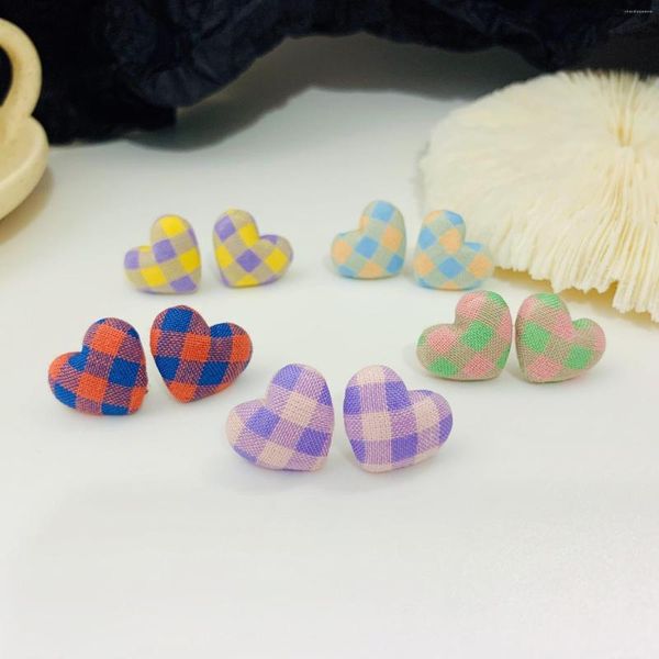 Boucles d'oreilles bohème coeur pour femmes filles tissu grille Boho mignon coloré coréen mode bijoux en gros cadeau
