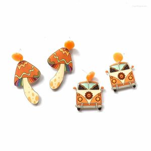 Boucles d'oreilles bohème Orange champignon fleur autobus scolaire acrylique mignon tournesol plante pour femmes cadeaux bijoux de mode