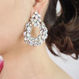Boucles d'oreilles bohème personnalité cristal coloré rond brillant pour les femmes fête de mariage bijoux de mode