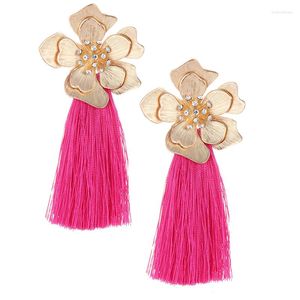 Pendientes de tachuelas Bohemio Red Long Tassel para mujeres Fiesta de boda Vintage Big Crystal Flower Joyería de Navidad