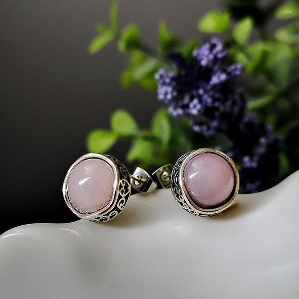Pendientes de tuerca bohemio Retro rosa piedra Natural Euro americano 925 plata tailandesa piedras preciosas mujer regalo al por mayor