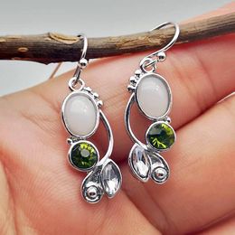 Stud Oorbellen Boheemse Stam Plant Bladeren Groene Steen Dangle Voor Vrouwen 2023 Vrouwelijke Vintage Sieraden Oude Metalen Teardrop Oorbel