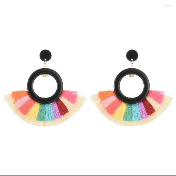 Boucles d'oreilles Boho gland coloré pour les femmes fil de coton fait à la main en forme d'éventail ethnique Brincos bijoux de fête de mariage