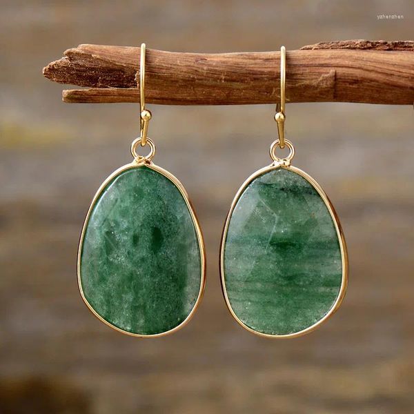 Pendientes de tuerca con gancho chapado en oro bohemio, piedra Natural colgante, joyería de gemas étnicas gruesas para mujer, regalos creativos