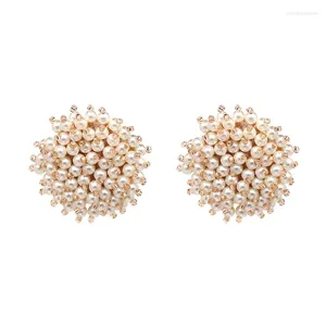 Boucles d'oreilles Boho ivoire blanc rose perle noir Champagne perles de verre à facettes breloque perlée gros bouton femmes pour cadeau de mariage