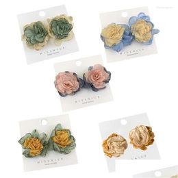 Boucles d'oreilles Boho en tissu, grands bijoux à fleurs, cadeaux pour femmes et filles, livraison directe Dhm8I