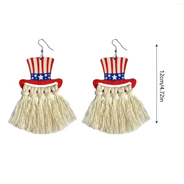 Boucles d'oreilles Boho gland rouge blanc bleu USA jour de l'indépendance pour les femmes drapeau en bois chapeau tissé à la main cadeaux imprimés