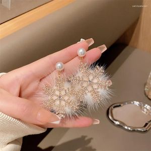 BONLAVIE – boucles d'oreilles flocon de neige de noël, de haute qualité, pour visage rond, perle en Zircon exagérée, hiver 2024