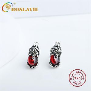Boucles d'oreilles BONLAVIE S925 en argent pur incrusté de grenat rouge boucle d'oreille Antique Style chinois fabuleux bijoux de bête sauvage