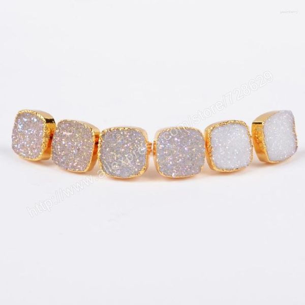 Boucles d'Oreilles Clous BOROSA 10mm Or Carré Cristal Naturel Titane AB Druzy G0679