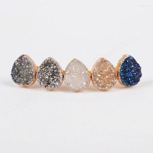 Stud -oorbellen borosa 5 stks goud kleur traan natuurlijk kristal druzy titanium mix studs g0912