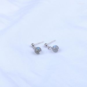 Stud -oorbellen Borosa 6mm ronde bal kralen oorram zilveren kleur natuur labradoriet voor vrouwen mode sieraden geschenken wx1707