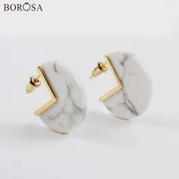 Boucles d'oreilles Borosa Design 5 paires Placage or Turquoises White Turquoises Hurlite Slice Earring Bijoux pour les femmes en gros ZG0431