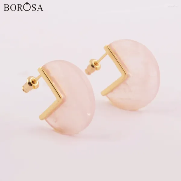 Boucles d'oreilles Borosa Borosa 5 paires de haute qualité gild natural rose quartz rose cristal clouts gemmes boucles d'oreille zg0421