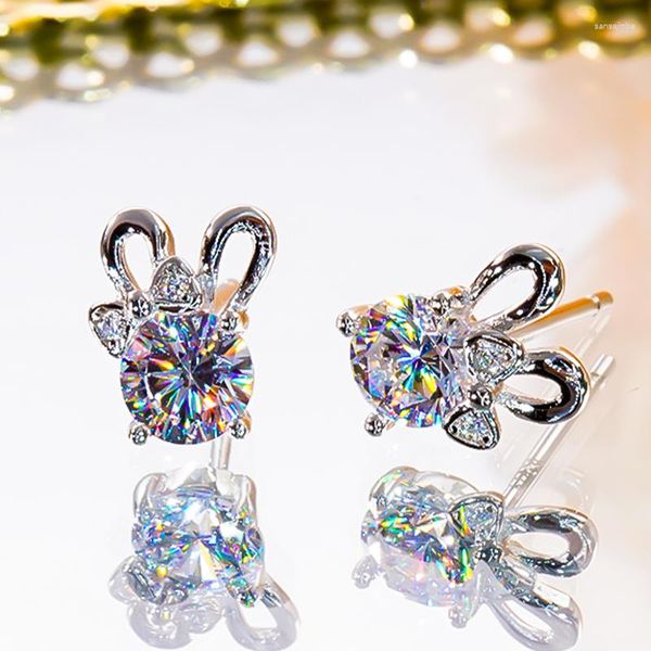 Boucles d'oreilles à tige en argent sterling 925 plaqué platine pour femme, bijoux fins, cadeau d'anniversaire, avec nœud D, couleur D