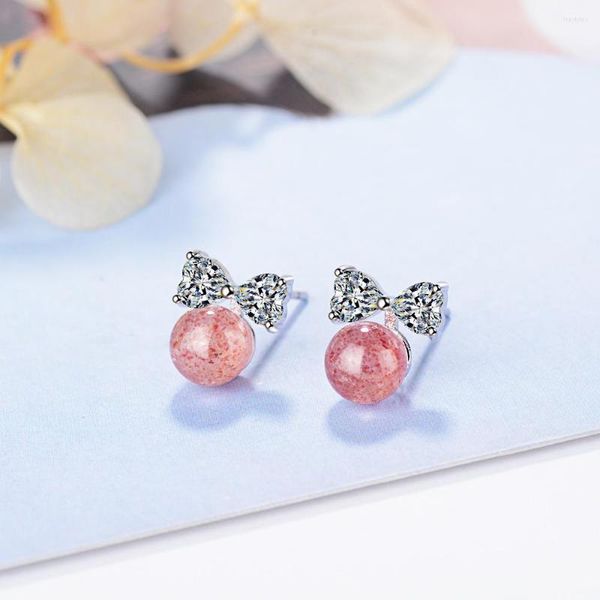Boucles d'oreilles nœud papillon clous d'oreille pour les filles incrusté de Zircon mignon/romantique fraise cristal femmes mode bijoux coréens en gros