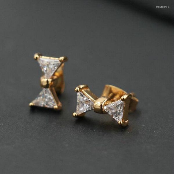 Pendientes de tuerca BPPCCR Color dorado romántico auténtico cristal brillante CZ arco mujeres diamantes de imitación Pendientes Brincos