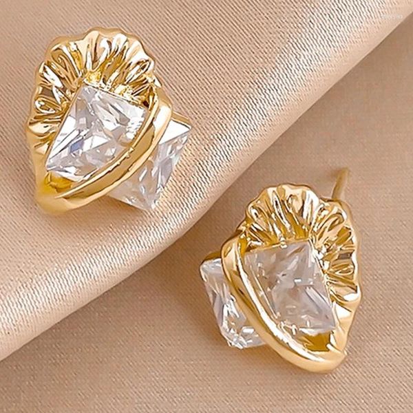 Boucles d'oreilles marque 14K plaqué or exquis femmes Zircon carré à volants demi grande mode luxe dames boucle d'oreille