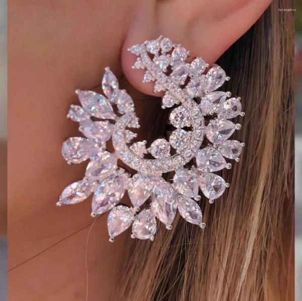 Boucles d'oreilles marque cubique zircone brillant élégant branche d'olivier grand pour les femmes boucle d'oreille bijoux de mode E6506