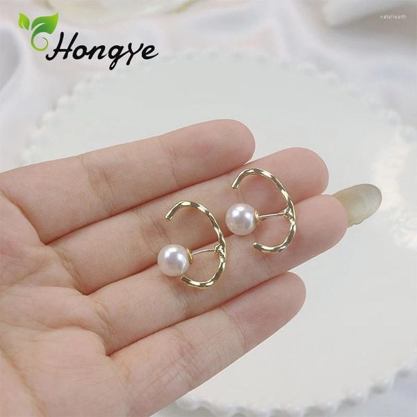 Boucles d'oreilles marque Design mode pour femmes couleur or petites perles filles Brincos forme ovale 2 Styles mignon oreille ongles Bijoux