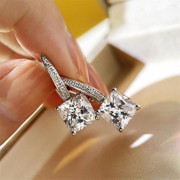 Boucles d'oreilles à tige Design de marque Diamant taille coussin de luxe S925 Argent sterling 2 carats Carré pour femme