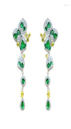 Stud Earrings merk Long Threeaf Flower Green Petal Design Volledige zirkoon sieraden voor Ladies Memorial Day Banquet Accessories9201838