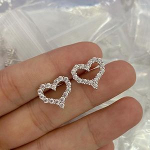 Boucles d'oreilles à tige Marque Pure 925 Sterling Silver Hollow Heart Full Diamond White Gold Luxury Quality Cute Girls Boucle d'oreille