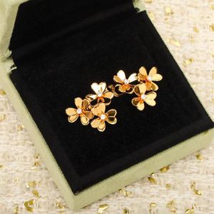 Stud Earrings Brand Pure 925 Sterling Silver Jewelry For Women Gold 3 Leaf Flower Luck Clover Design Wedding Party Luxe kwaliteit