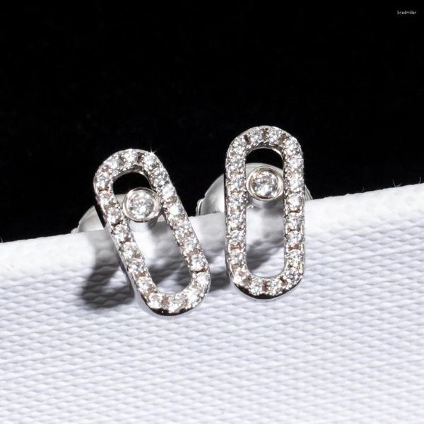 Boucles d'oreilles marque pur 925 bijoux en argent sterling pour les femmes en mouvement diamant coulissant conception en or rose fête de mariage mini taille mignonne