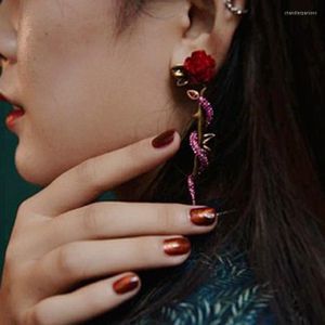 Stud -oorbellen merk rode roosbloem voor vrouwen vintage sieraden kristallen slang oorrangshow Bijoux vrouwelijke feest Brincos