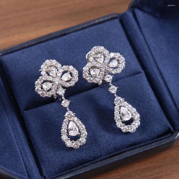 Boucles d'oreilles marque Vintage Zircon bijoux de luxe pour femmes cadeau concepteur Eardrop pur 925 argent dame fleur pince