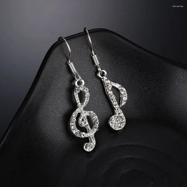 Boucles d'oreilles marque femmes charme mode Note de musique goutte boucle d'oreille couleur argent strass accessoire main bijoux cadeaux d'amitié