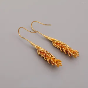 Boucles d'oreilles à tige en laiton et blé, crochet d'oreille créatif en cuivre plaqué or froid