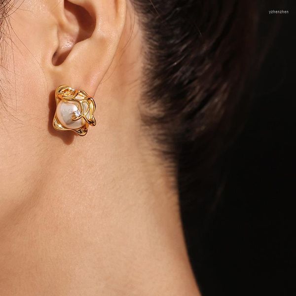 Boucles d'oreilles en laiton et Zircon, véritables perles d'eau douce pour femmes, bijoux Punk, robe de soirée, piste Rare, Style coréen et japonais