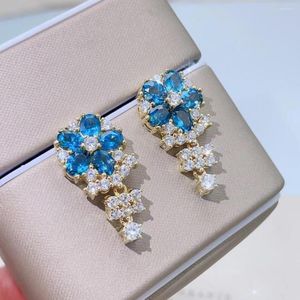 Stud Earrings Bridal Accessories 925 Sterling Silver Natural Sapphire Blue Topaz Women's Luxury Party Bride Gift Girl Marry