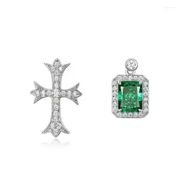 Boucles d'oreilles brillantes Caibao mode S925 argent grand-mère vert diamant à haute teneur en carbone luxe léger européen et américain