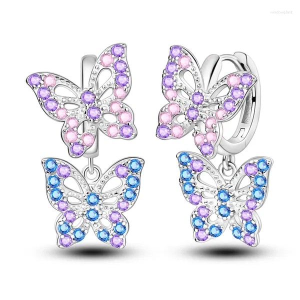 Boucles d'oreilles en argent Sterling S925, brillant, papillon scintillant violet de qualité supérieure, accessoires de bijoux pour jeux de jardin pour femmes