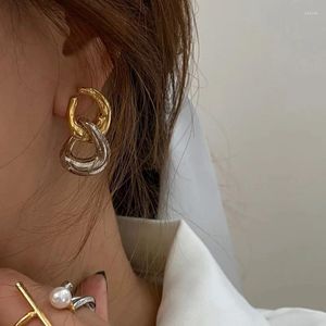 Boucles d'oreilles marron Shini 2 tons, cerceau lié pour femmes, robe de soirée Punk de juillet, piste Rare de Style coréen et japonais