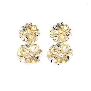 Pendientes de botón a granel, diamantes de imitación brillantes, pendientes de perla de imitación para boda, Color dorado, adorno largo encantador para mujer, bisutería