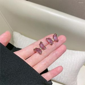 Boucles d'oreilles papillon élégant violet rose cristaux stéréo mignon charme pour les femmes mode bijoux en gros 2023 accessoires
