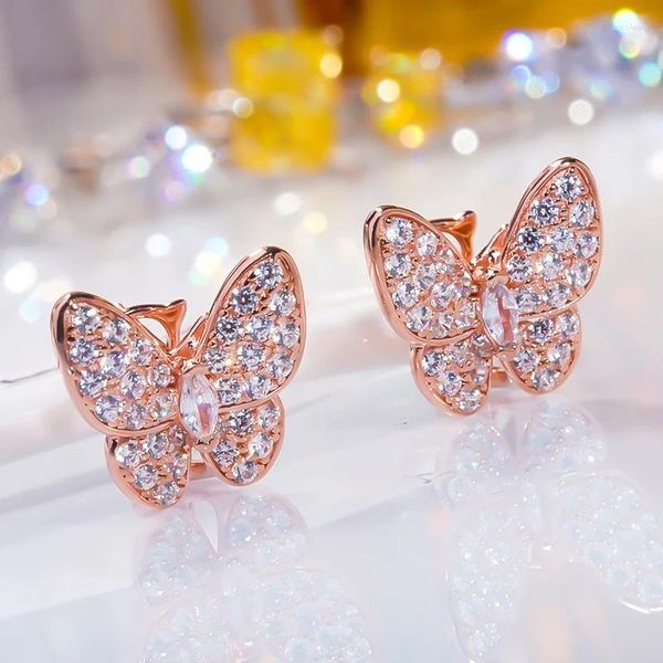 Boucles d'oreilles papillon en argent Sterling S925, clous en Zircon 5A Super Flash pour femmes, bijoux fins, fête de mariage, vacances