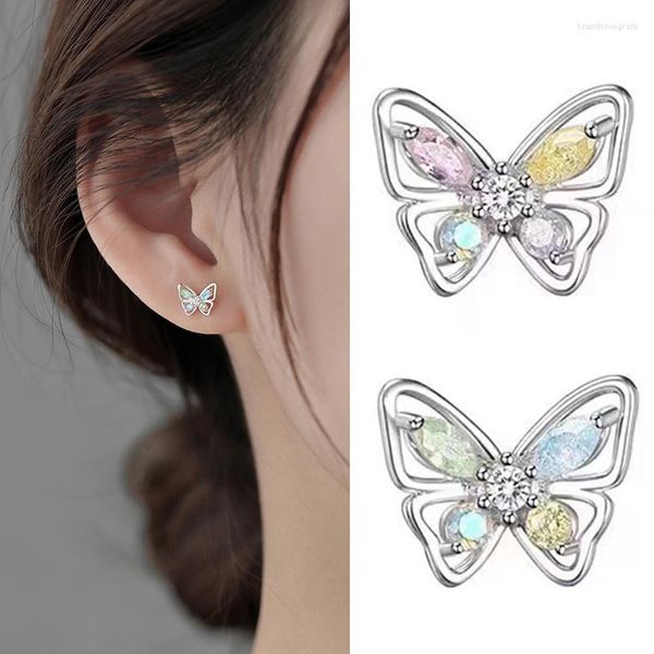 Boucles d'oreilles à tige papillon bijoux pour femmes bijoux d'oreille mignons levier argent aiguille paillettes Zircon coloré