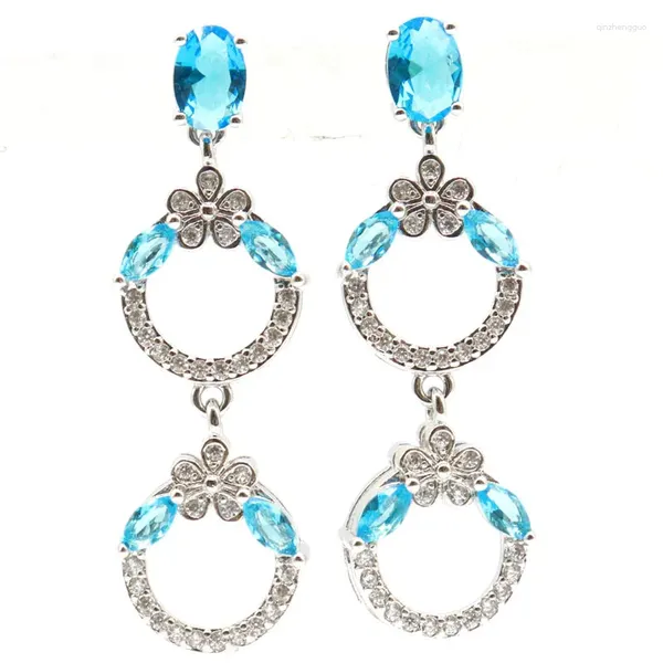 Aretes Compre 3 y obtenga 1 gratis 41x13 mm Altamente recomendado Topacio azul suizo Peridoto verde Blanco CZ Boda Mujer Plata