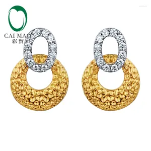 Aretes CaiMao Estilo Vintage 0.24ct Círculo de Diamante Natural Joyería de Compromiso de Oro Blanco y Amarillo de 14k