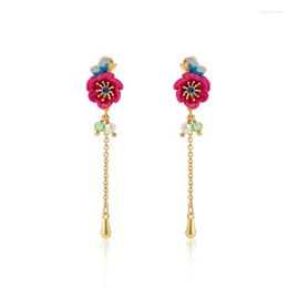 Boucles d'oreilles camélia pour femmes, Design de Niche, haut de gamme, Style Sen Super immortel, fleur, pompon Long