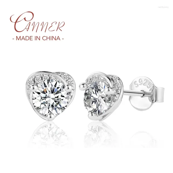 Boucles d'oreilles CANNER 1CT/Per D couleur coeur forme Moissanite diamant pour femmes 925 en argent Sterling boucle d'oreille bijoux de mariage cadeau