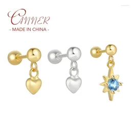 Pendientes de sementales Canner 1pc 925 Sterling Silver Love Heart Star Blue Circon Piercing Arring para mujeres Joyas de joyas BRINCOS PENDENTES