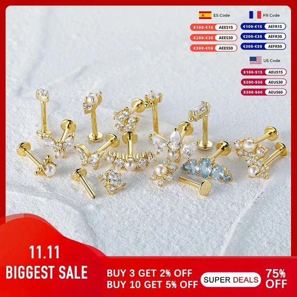 Pendientes CANNER, 1 pieza, Mini pendiente de Plata de Ley 925 con perlas para mujer, Piercing de hilo de 16G, accesorios de oro de 18K, joyería